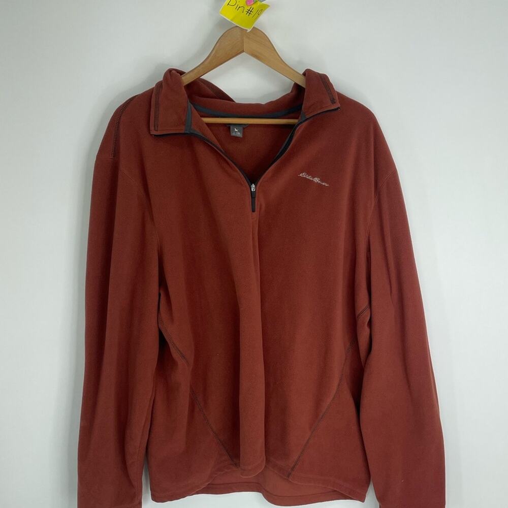 Eddie Bauer Men's Fleece Jacket Size 2XL Orange Quarter Zip Pullover Sweater